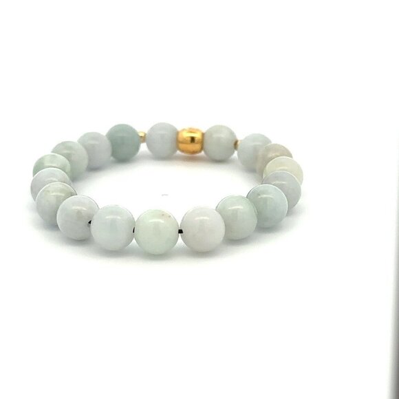 18K Gold Money Bag Lucky Charm Beads Bracelet Gemstones Burmese Jade 8mm - Picture 8 of 9